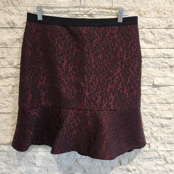 Ann Taylor Black Dark Red Leopard Print Flounce Skirt Size 10 - Picture 1 of 6